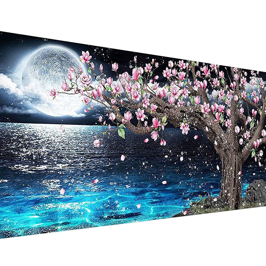 HASTHIP 5D Diamond Painting Kit, 27.5 X 15.7inch Large Size Lake Moon Diamond Painting Kits for Adults, DIY Full Drill Crystal Rhinestone Arts and Crafts, Art Diamond Painting for Home Wall Decor HASTHIP 5D Diamond Painting Kit, 27.5 X 15.7inch Large Size Lake Moon Diamond Painting Kits for Adults, DIY Full Drill Crystal Rhinestone Arts and Crafts, Art Diamond Painting for Home Wall Decor